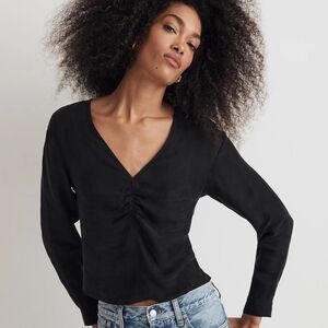 Madewell Brushed Ruched Front Top Long Sleeve Black Size 6